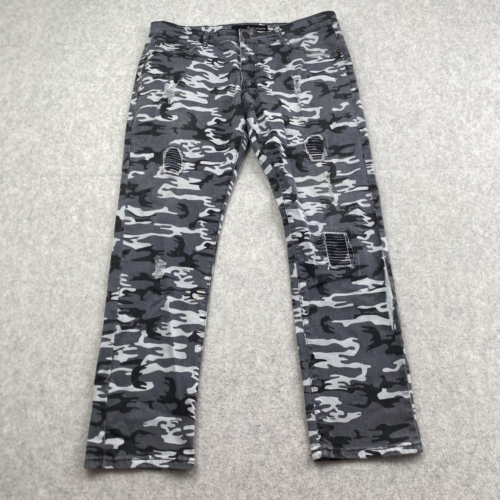 Rocawear Jeans Mens 36x32 (35x28) Gray Camo Regular Straight Distressed